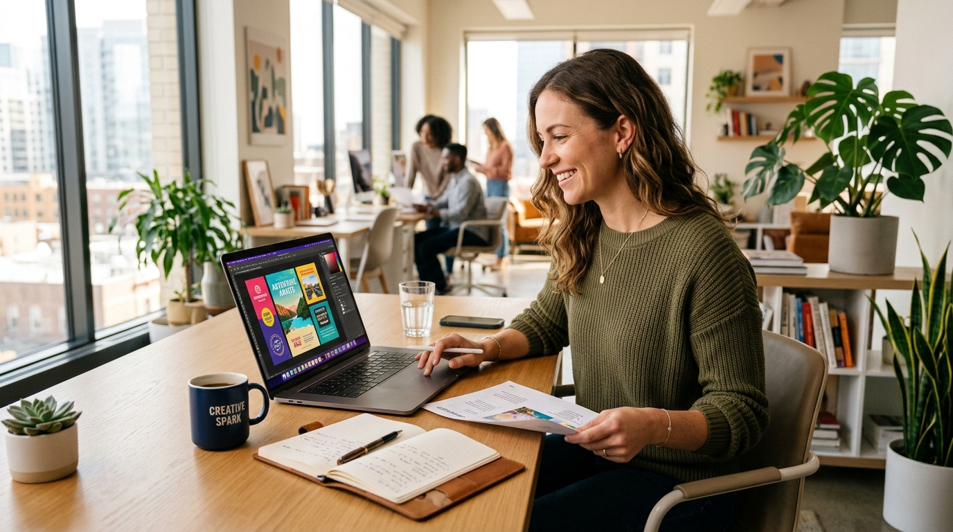 Creative marketer reviewing campaign concepts